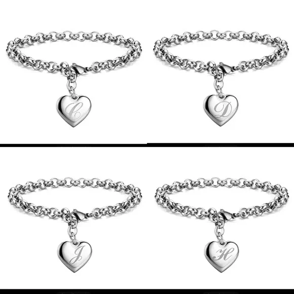 Silver Heart Initial Charm Bracelet - Picture 3 of 3